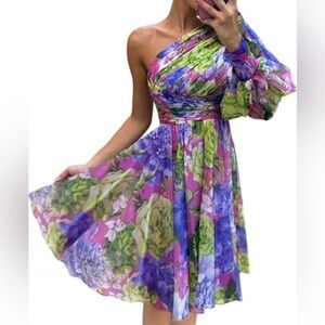 Vibrant Floral One-Shoulder Dress